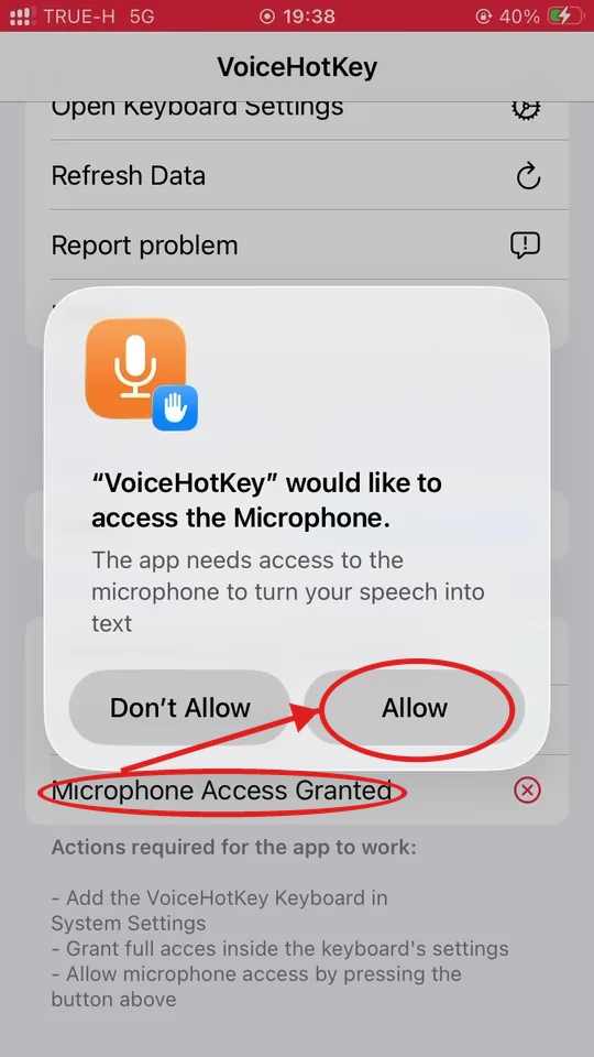 Диалог разрешения микрофона iOS