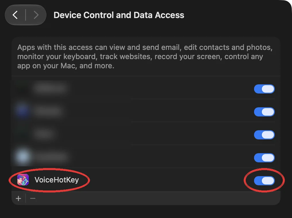 Системные настройки: VoiceHotKey включён